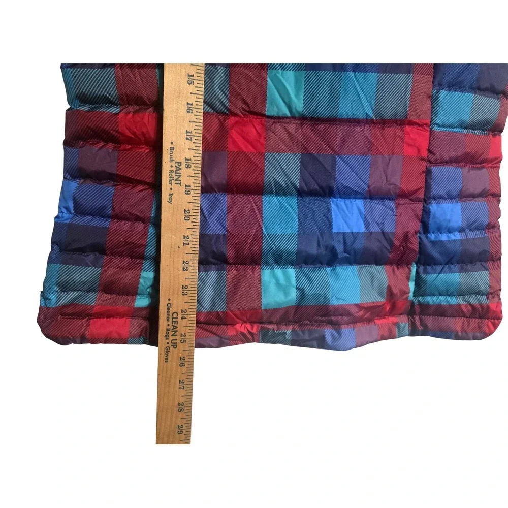 Lands End Womens Down Fill Puffer‎ Vest Rainbow Plaid Jacket Full Zip Size S